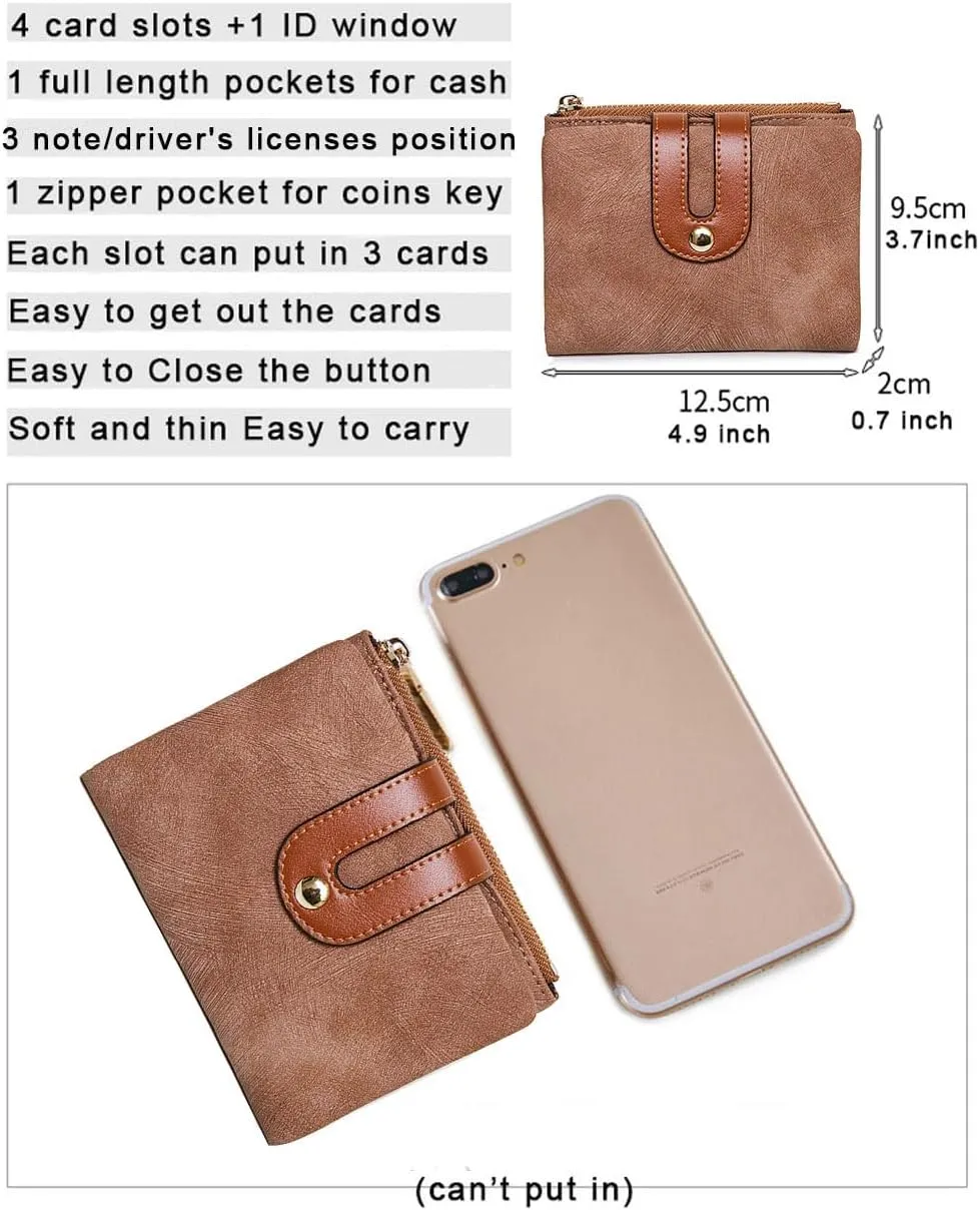 AOXONEL Women's Rfid Small Bifold Leather Wallet Ladies Mini Zipper Coin Purse id card Pocket,Slim Compact Thin