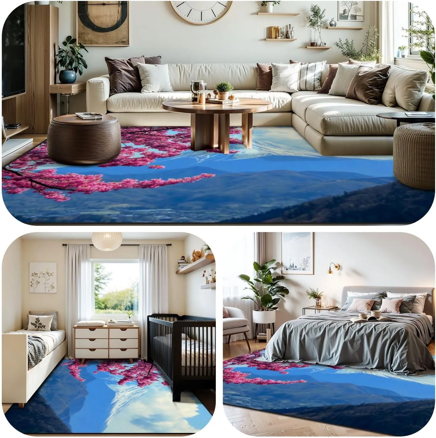 Area Rug Mt Cherry Blossom View from Mt Matsuda Kanagawa Prefecture Washable 6x9 feet Large Rugs for Bedroom Kitchen Living Room Non Slip Outdoor Carpets Soft Mats for Home Playroom Decor