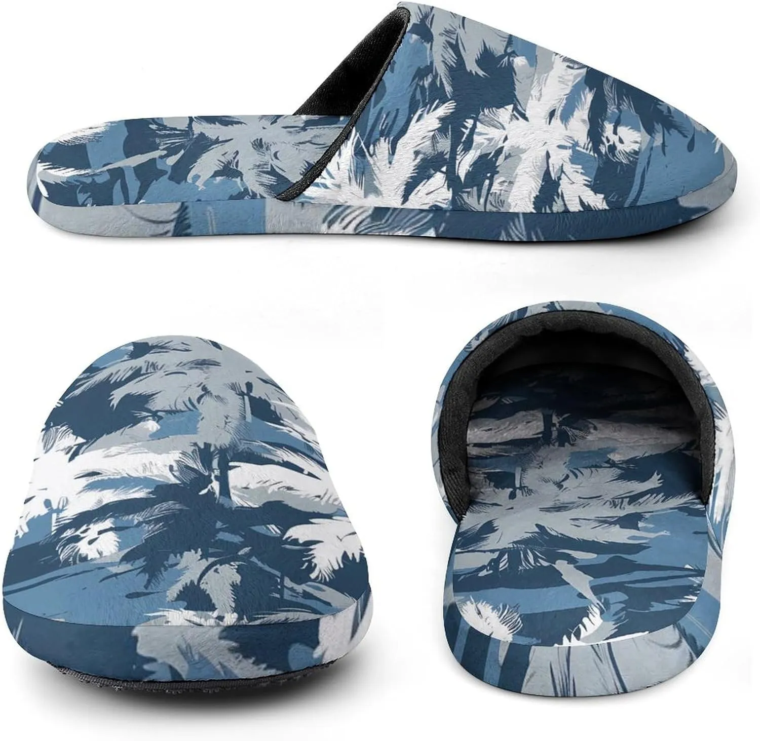 Army Camouflage Palm Trees Warm Mens Slippers Winter Slip On Breathable Lightweight House Shoes Washable Indoor