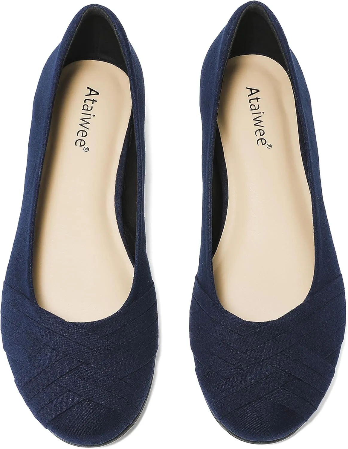 Ataiwee Women's Wide Width Flats Shoes - Casual Comfortable Round Toe Plus Size Ballet Shoes.