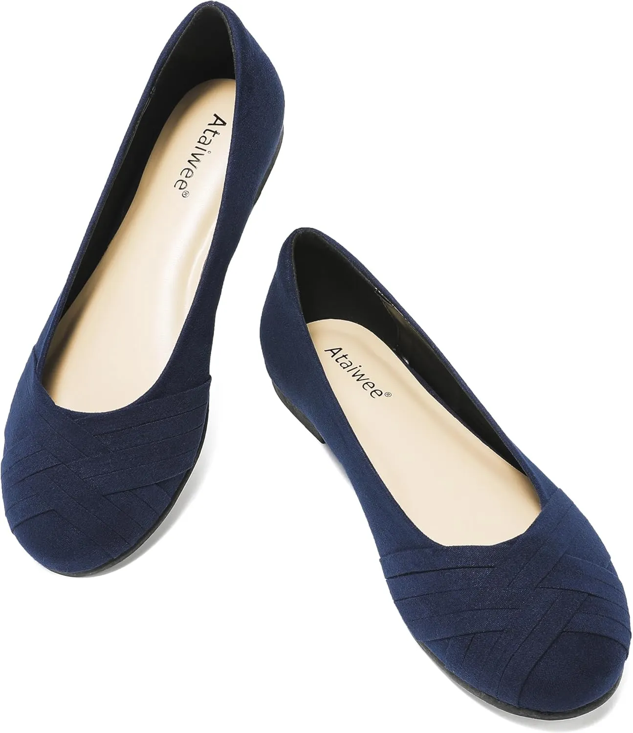 Ataiwee Women's Wide Width Flats Shoes - Casual Comfortable Round Toe Plus Size Ballet Shoes.