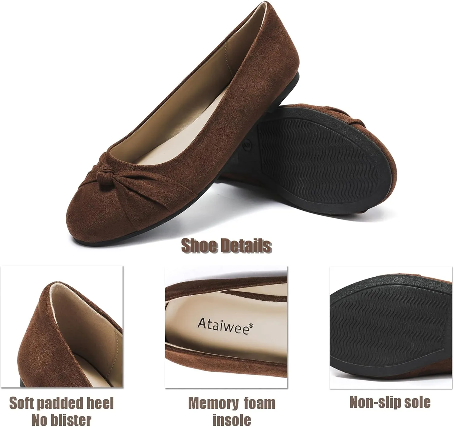 Ataiwee Women's Wide Width Flats Shoes - Ladies Cute and Comfortable Dress Ballet Shoes.