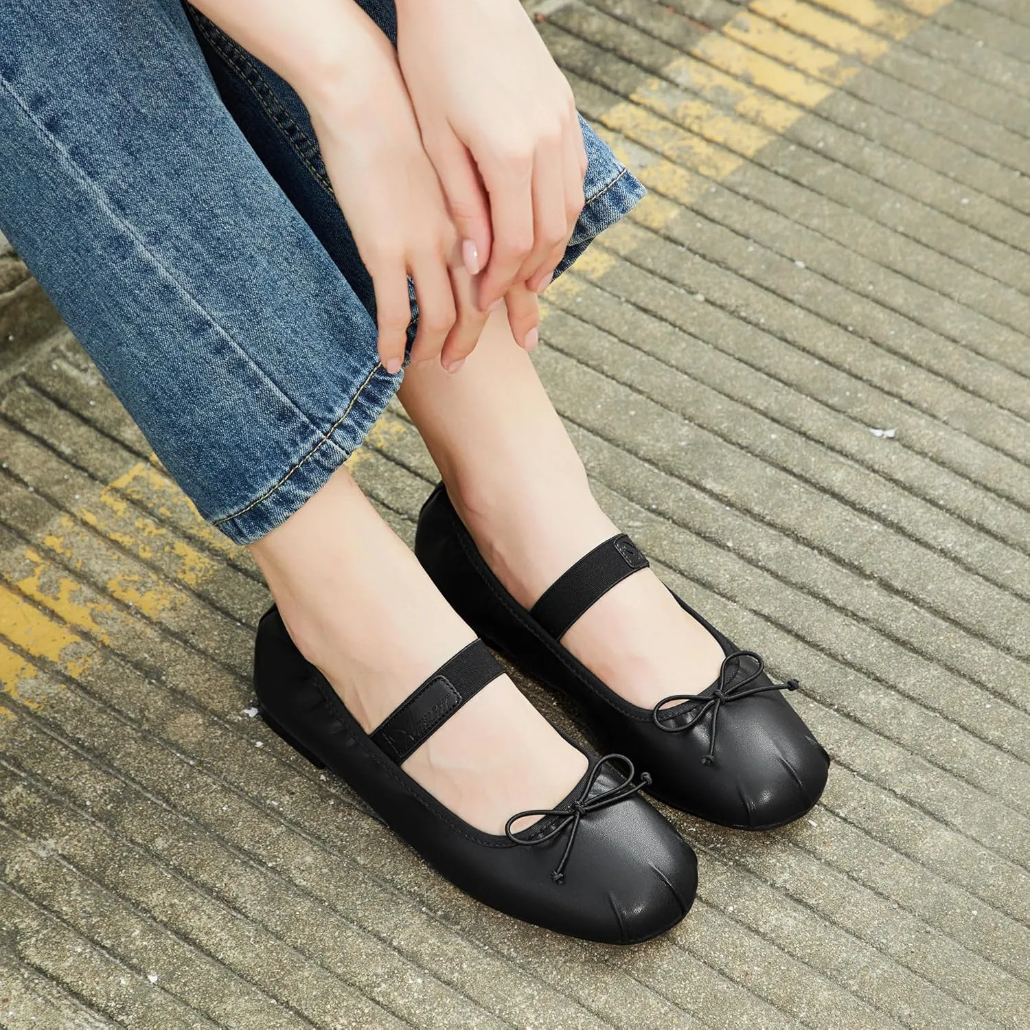Athlefit Ballet Flats Shoes for Women Mary Jane Flats Bow Dressy Comfortable Round Toe Slip On Ballerina Flat Shoes