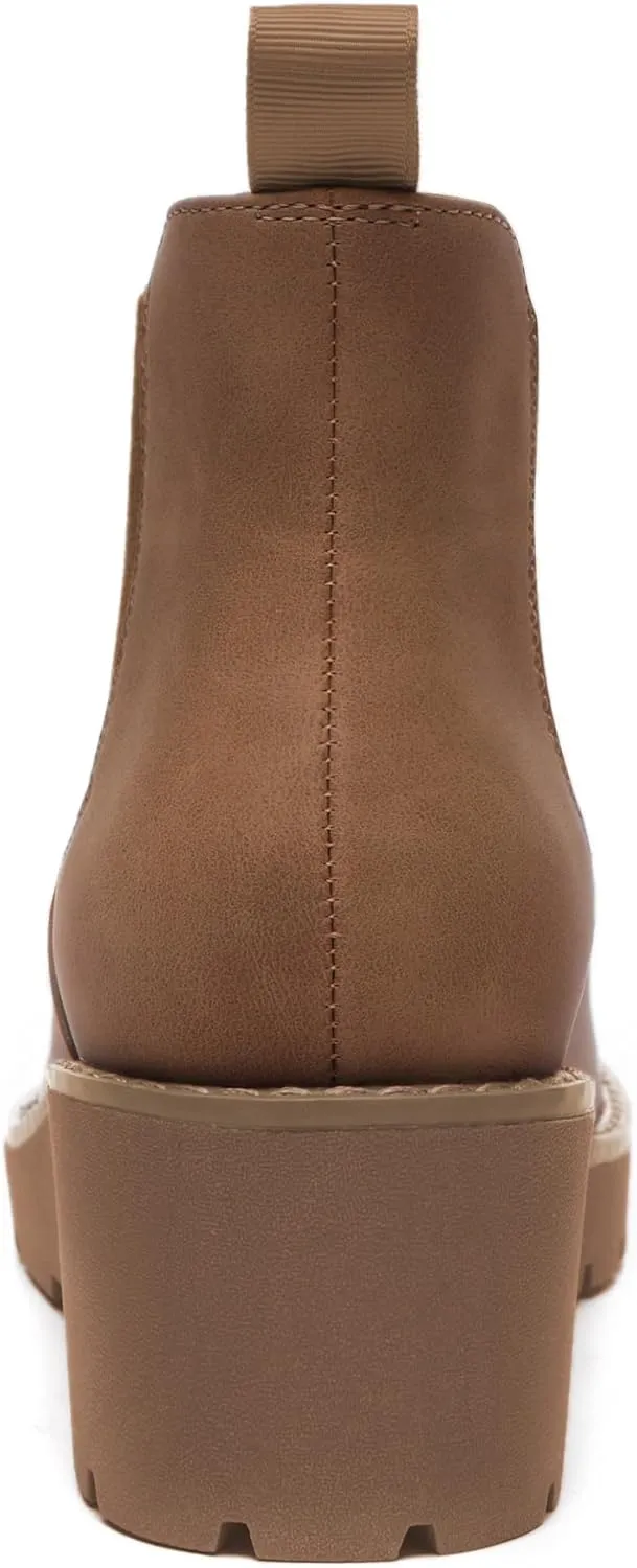 Athlefit Women's Chelsea Wedge Boots Elastic Platform Lug Sole Slip on Wedge Ankle Booties