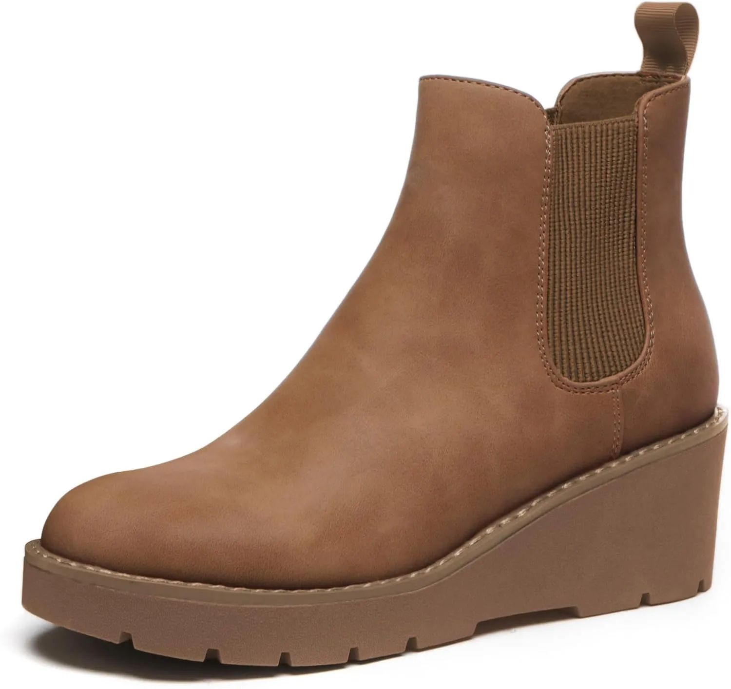 Athlefit Women's Chelsea Wedge Boots Elastic Platform Lug Sole Slip on Wedge Ankle Booties