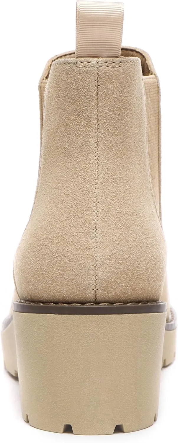 Athlefit Women's Chelsea Wedge Boots Elastic Platform Lug Sole Slip on Wedge Ankle Booties