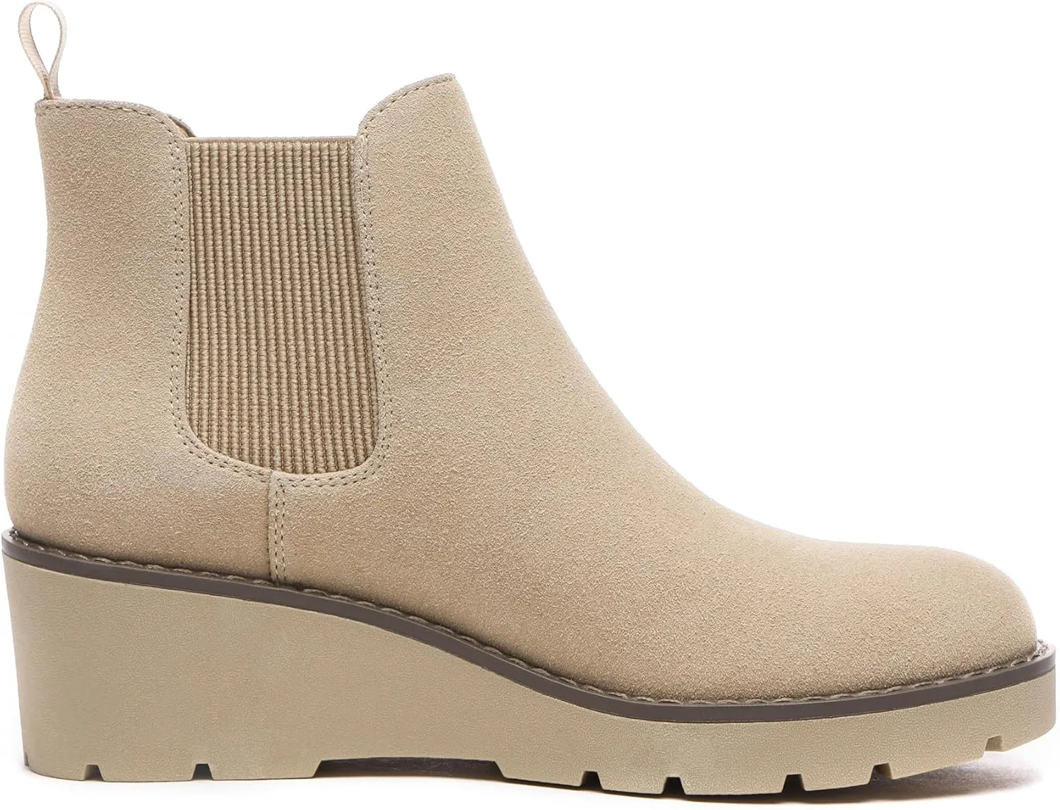 Athlefit Women's Chelsea Wedge Boots Elastic Platform Lug Sole Slip on Wedge Ankle Booties
