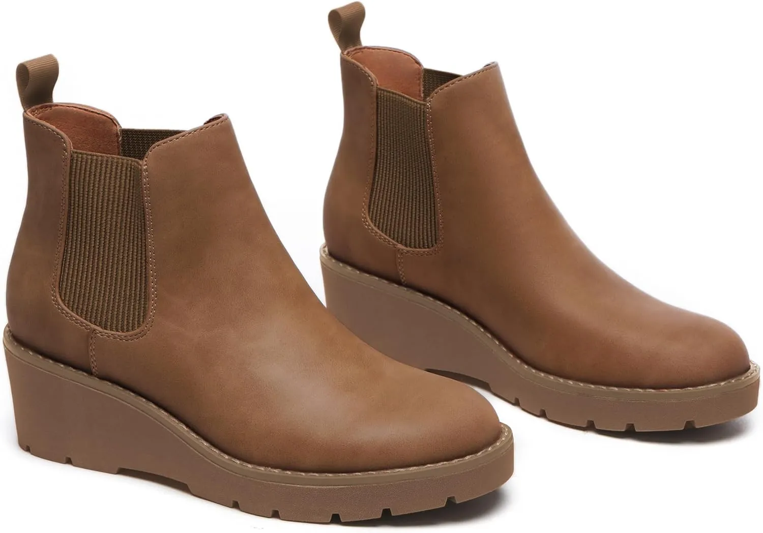 Athlefit Women's Chelsea Wedge Boots Elastic Platform Lug Sole Slip on Wedge Ankle Booties