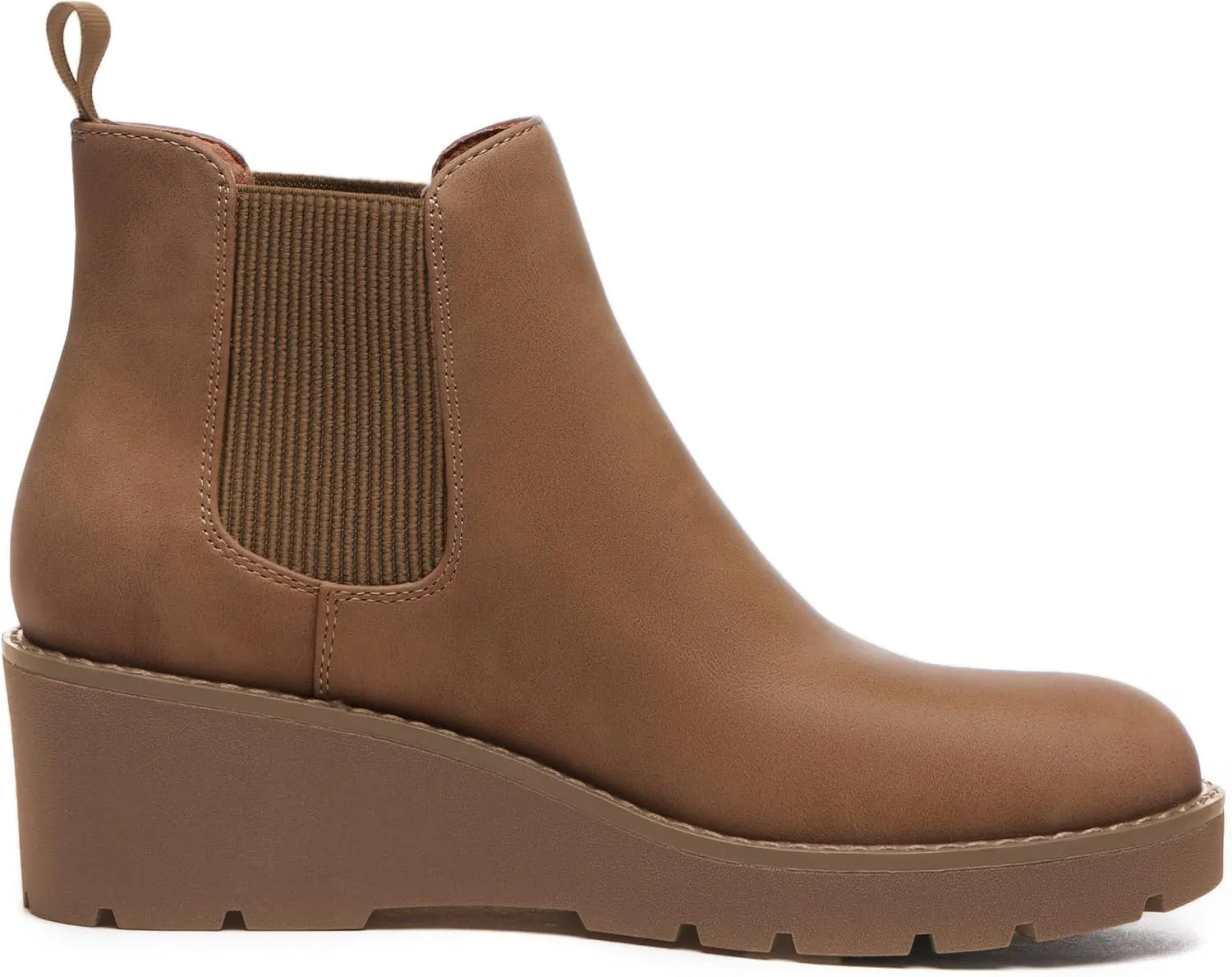 Athlefit Women's Chelsea Wedge Boots Elastic Platform Lug Sole Slip on Wedge Ankle Booties