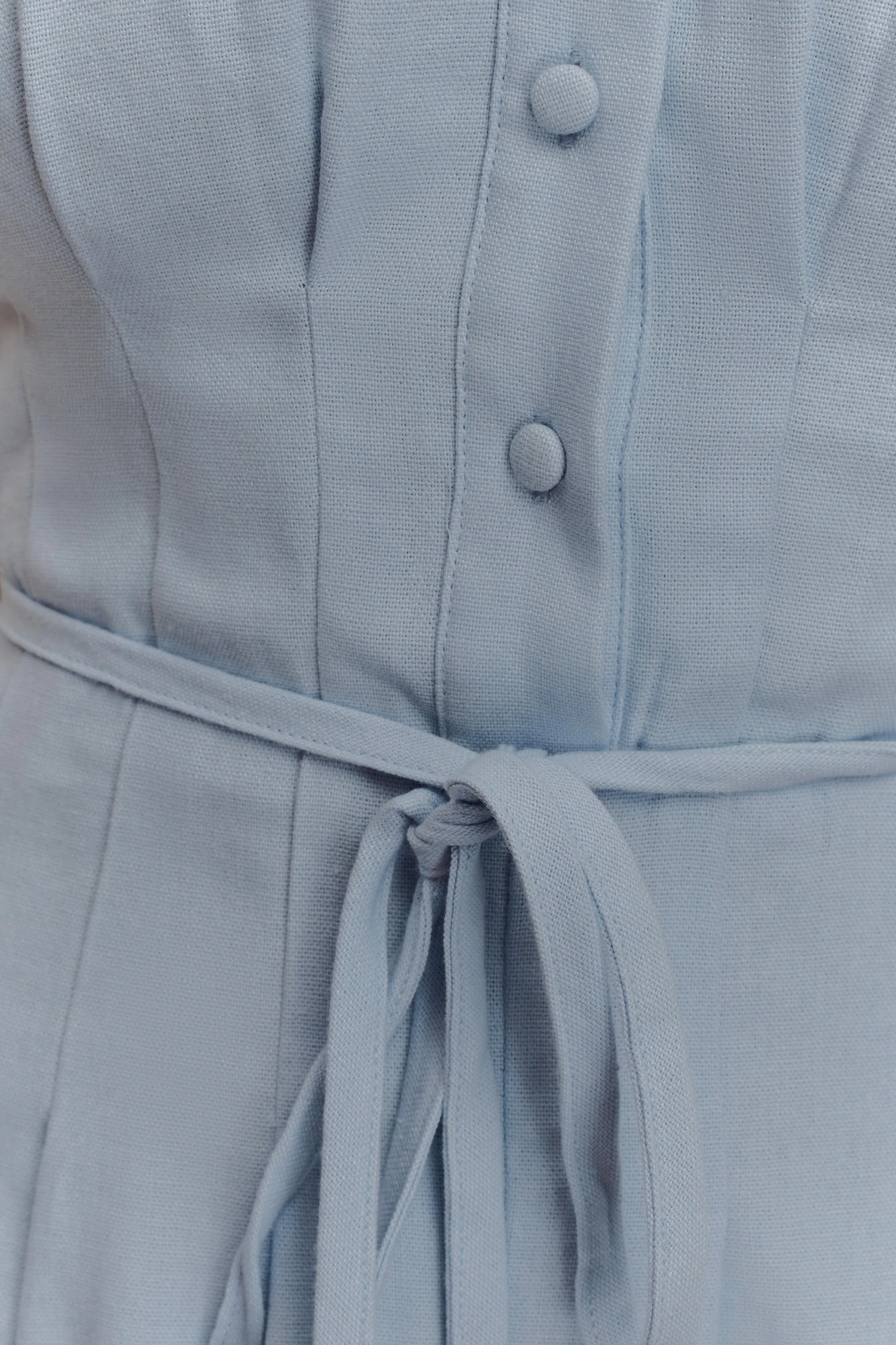 Aysha Buttoned Linen Midi Dress - Cornflower Blue