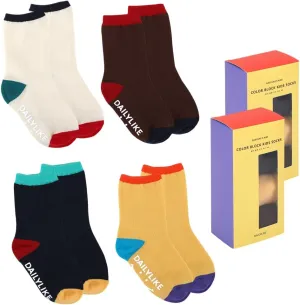 Baby Boys Girls Ankle Non Slip Crew Color Block Socks with Anti Skid Grippers for Infants Toddlers Kids 4 Pairs