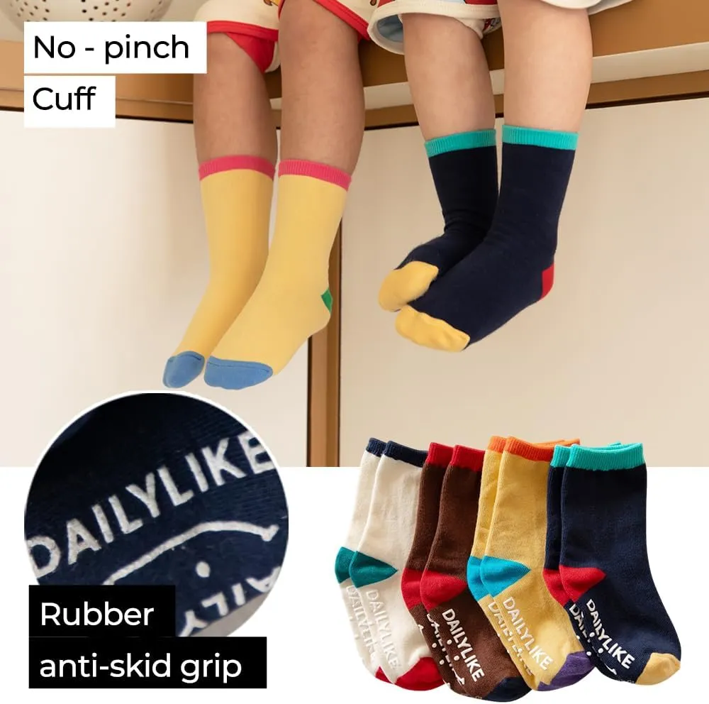 Baby Boys Girls Ankle Non Slip Crew Color Block Socks with Anti Skid Grippers for Infants Toddlers Kids 4 Pairs