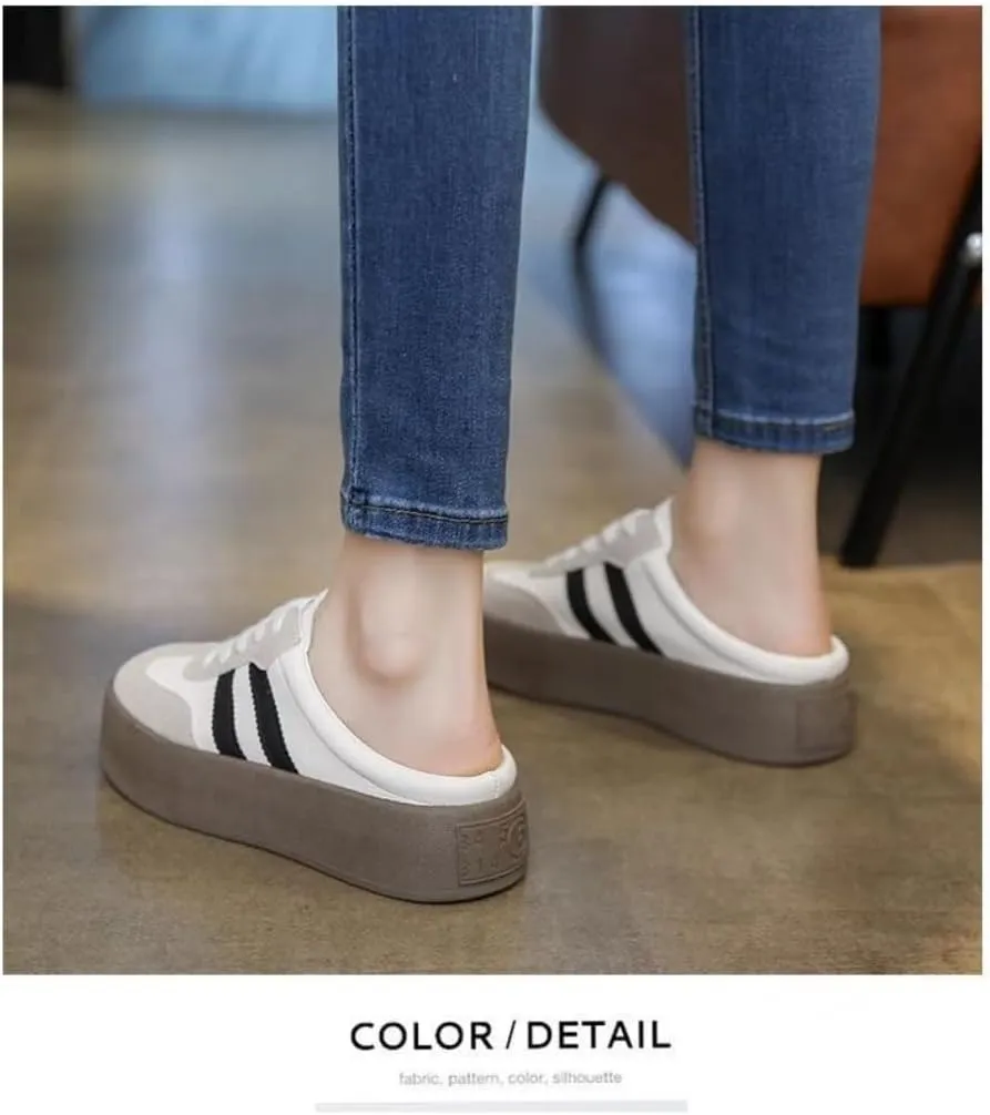 Backless Tennis Shoes for Women Wide Mule Sneakers Slip on Backless Sneakers Platform Canvas Mules Non Slip Chunky Thick Sole Lace Up Breathable Mesh Casual Walking Slides Lightweight Round Toe Girl