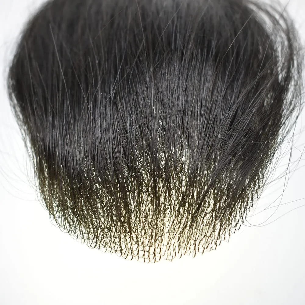 Bald Spot Hair Patch For Men V-Looped Remy Human Hair Patch For Bald Spot Natural lookimg Hair Replacement Unit Thin Skin Hair Piece for Bald Spot Hair Systems (#1B OFF BLACK, 4cm X 8cm - 14 INCH)