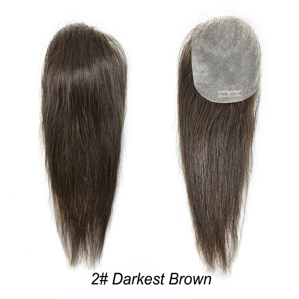 Bald Spot Hair Patch For Men V-Looped Remy Human Hair Patch For Bald Spot Natural lookimg Hair Replacement Unit Thin Skin Hair Piece for Bald Spot Hair Systems (#2 DARKEST BROWN, 4cm X 8cm - 14 INCH)
