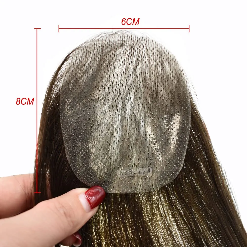 Bald Spot Hair Patch For Men V-Looped Remy Human Hair Patch For Bald Spot Natural lookimg Hair Replacement Unit Thin Skin Hair Piece for Bald Spot Hair Systems (#2 DARKEST BROWN, 4cm X 8cm - 14 INCH)