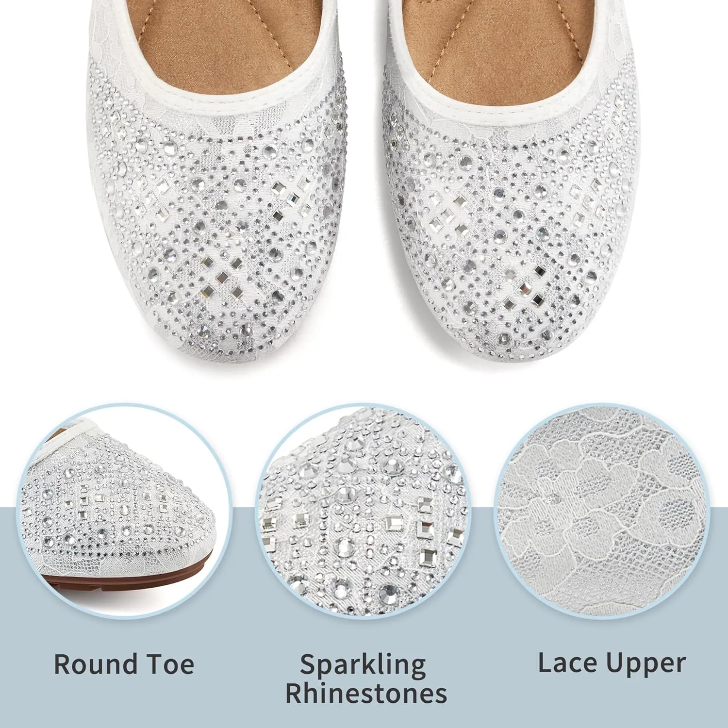 Ballet Flats for Women Dressy : Comfortable Dress Rhinestone Lace Wedding Flat - Ladies Slip On Walking Office Shoes