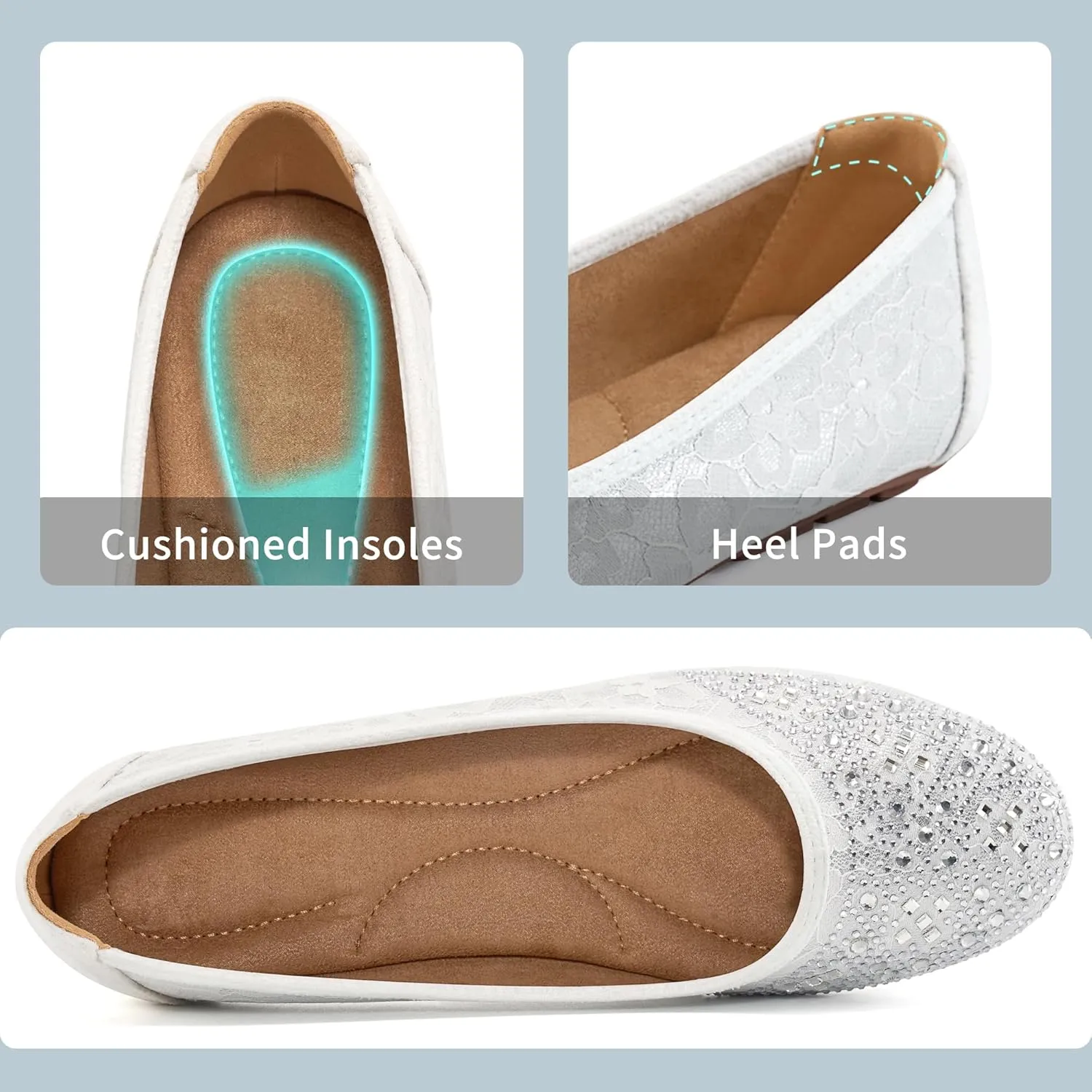 Ballet Flats for Women Dressy : Comfortable Dress Rhinestone Lace Wedding Flat - Ladies Slip On Walking Office Shoes