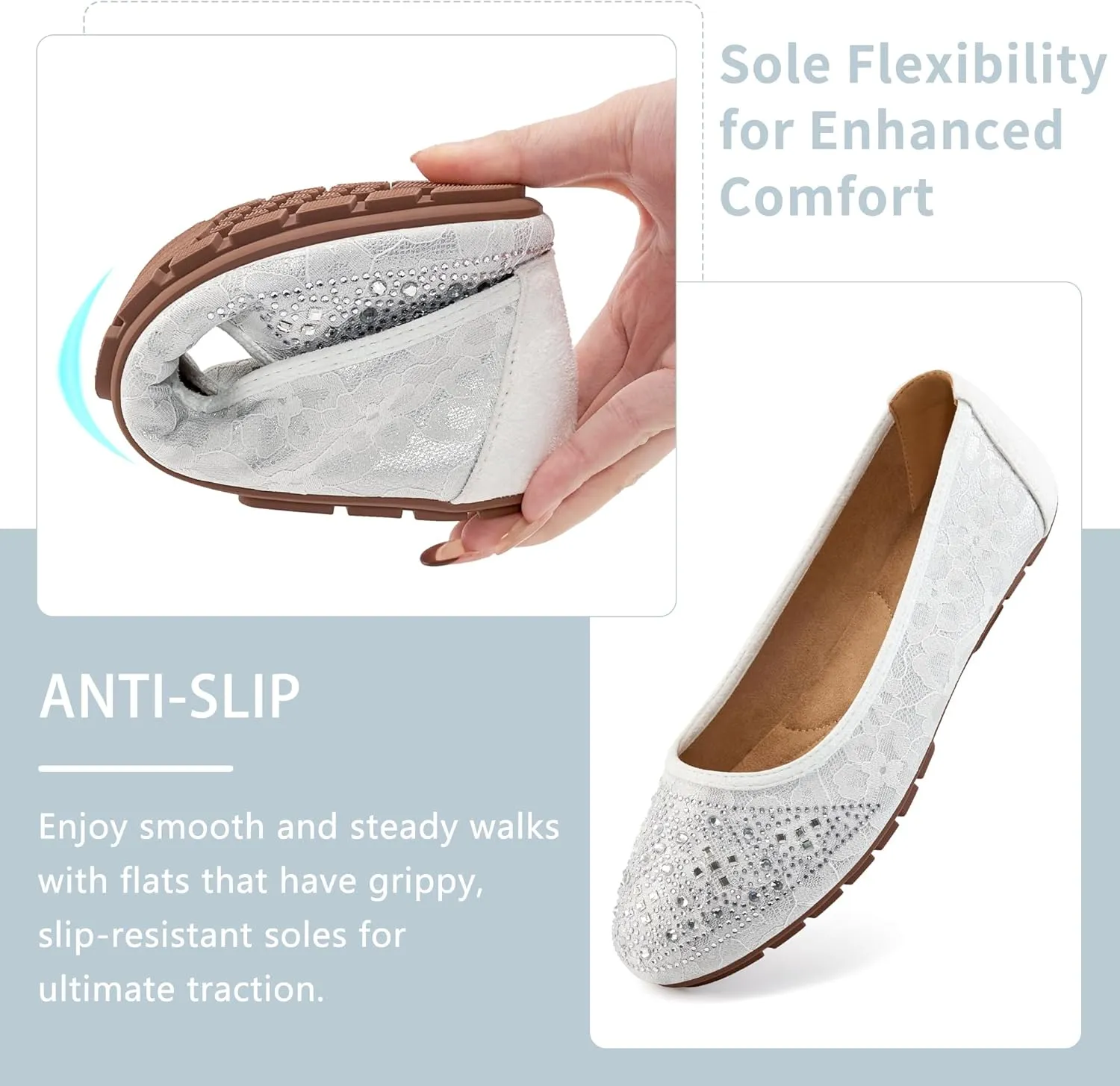 Ballet Flats for Women Dressy : Comfortable Dress Rhinestone Lace Wedding Flat - Ladies Slip On Walking Office Shoes