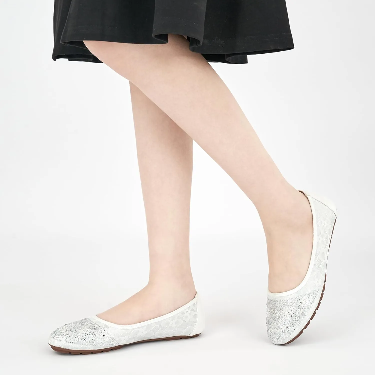 Ballet Flats for Women Dressy : Comfortable Dress Rhinestone Lace Wedding Flat - Ladies Slip On Walking Office Shoes
