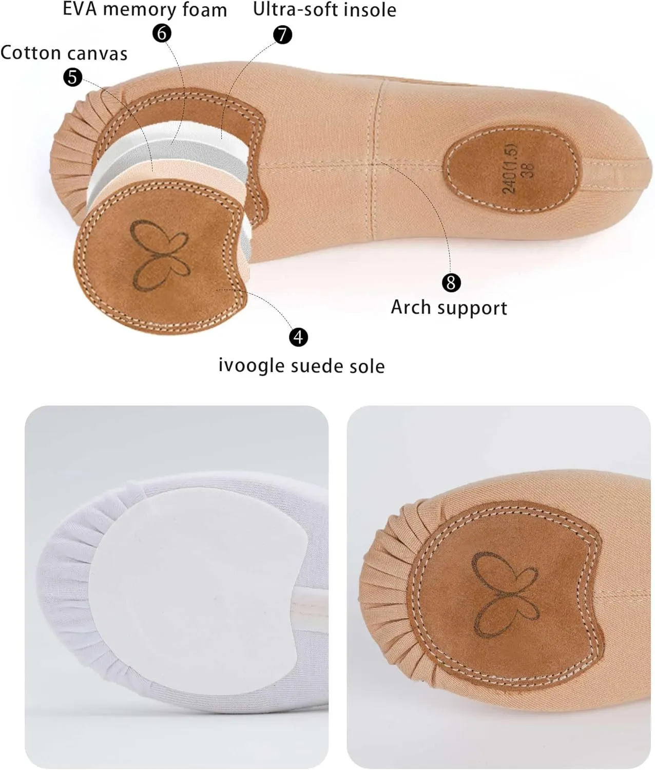 Ballet Shoes for Women Canvas Performa Dance Slippers Split Sole for Girls
