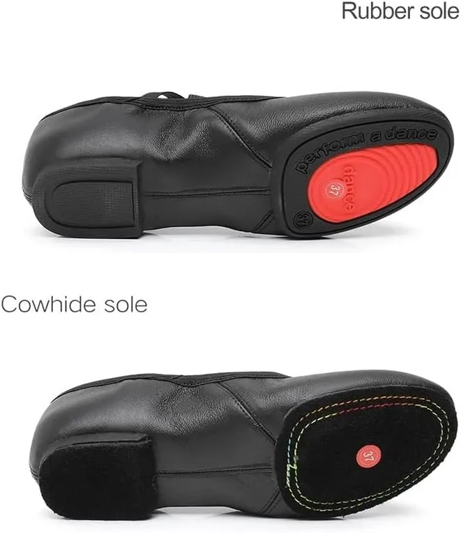 Ballet Shoes Genuine Leather Jazz Shoes Jazz Dance Shoes Tan Black Antiskid Sole Adults Dance Sneakers for Girls Women Dance Shoes(Tan Cowhide Sole,36)