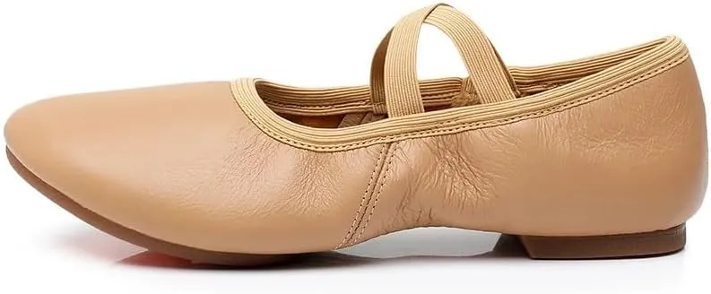 Ballet Shoes Genuine Leather Jazz Shoes Jazz Dance Shoes Tan Black Antiskid Sole Adults Dance Sneakers for Girls Women Dance Shoes(Tan Cowhide Sole,36)