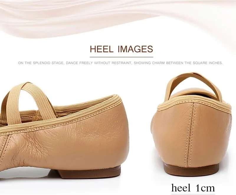 Ballet Shoes Genuine Leather Jazz Shoes Jazz Dance Shoes Tan Black Antiskid Sole Adults Dance Sneakers for Girls Women Dance Shoes(Tan Cowhide Sole,36)