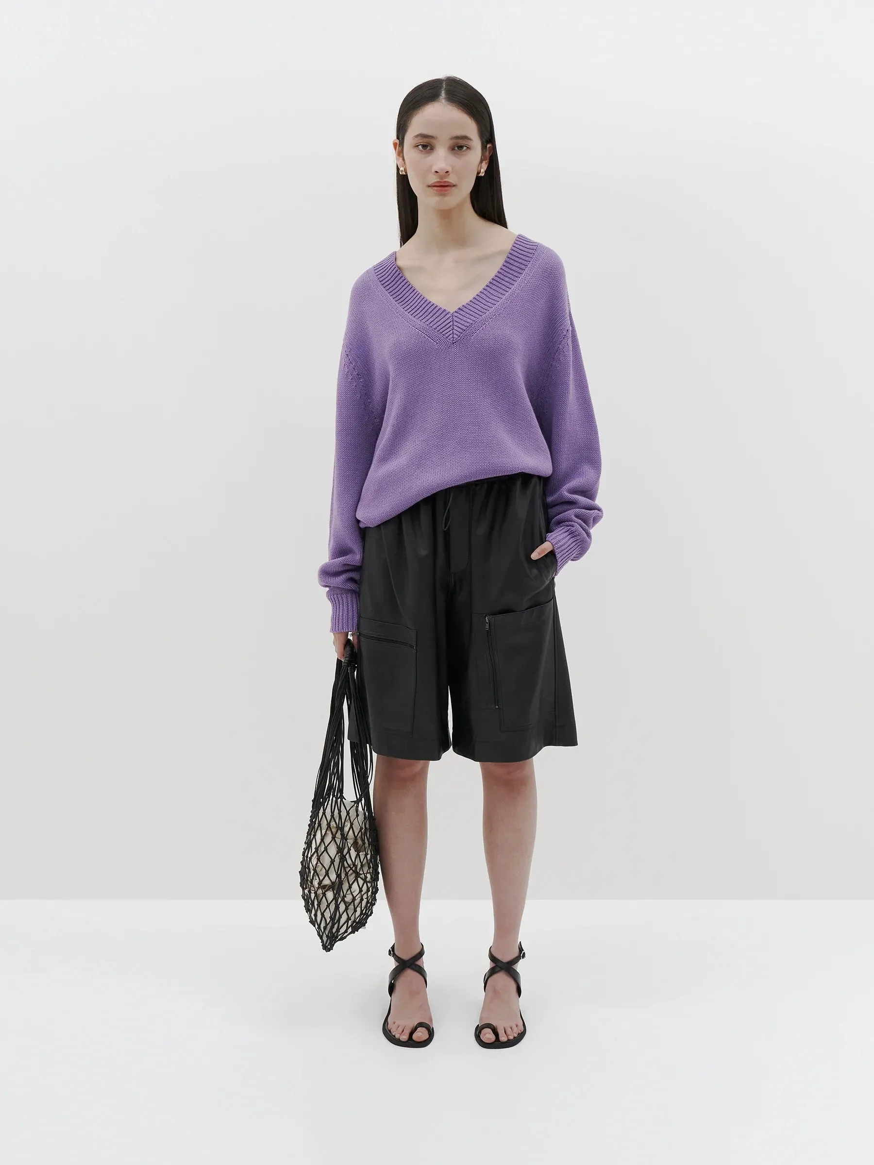 BASSIKE Cotton Linen V-Neck Boxy Knit
