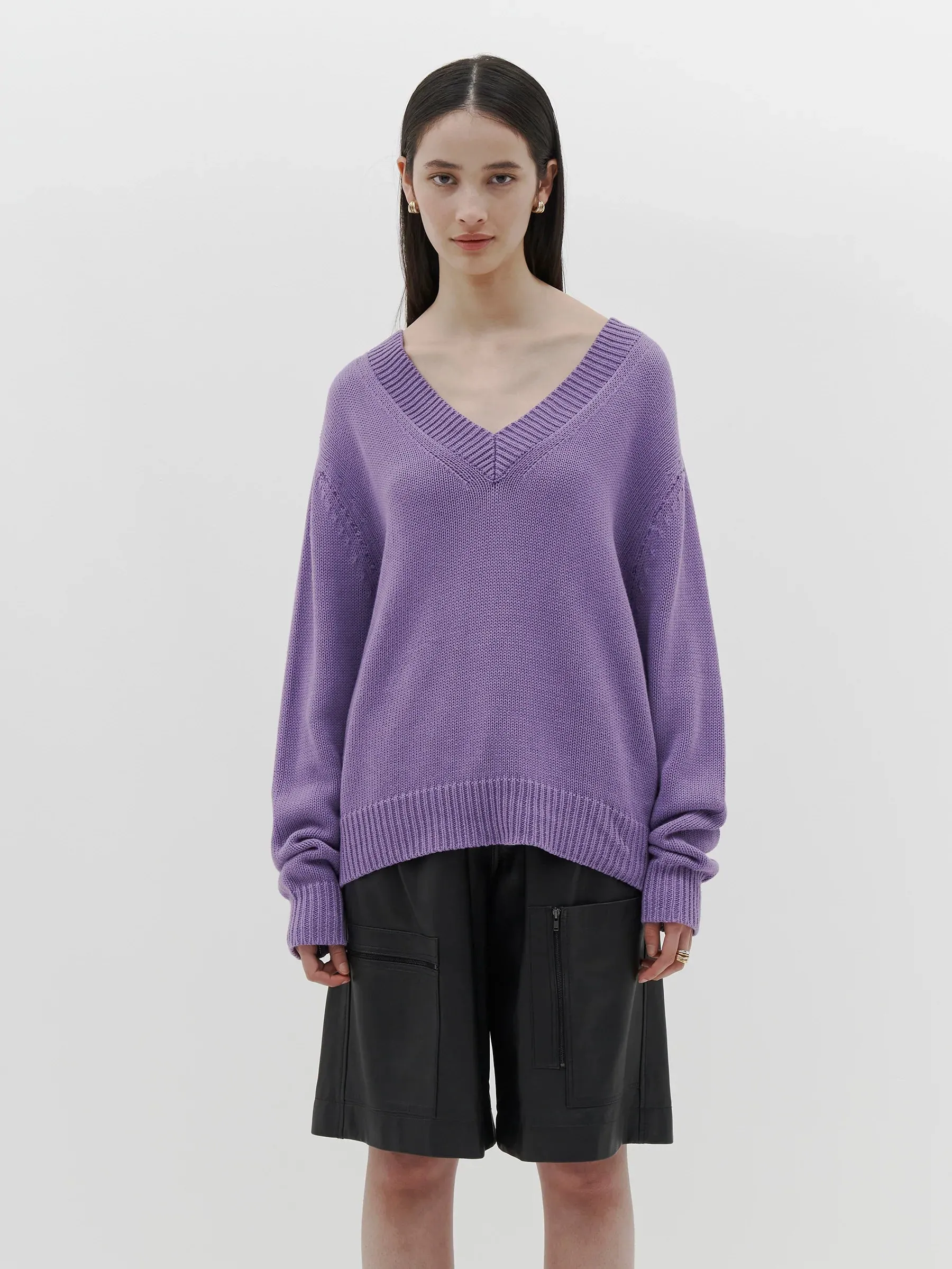 BASSIKE Cotton Linen V-Neck Boxy Knit