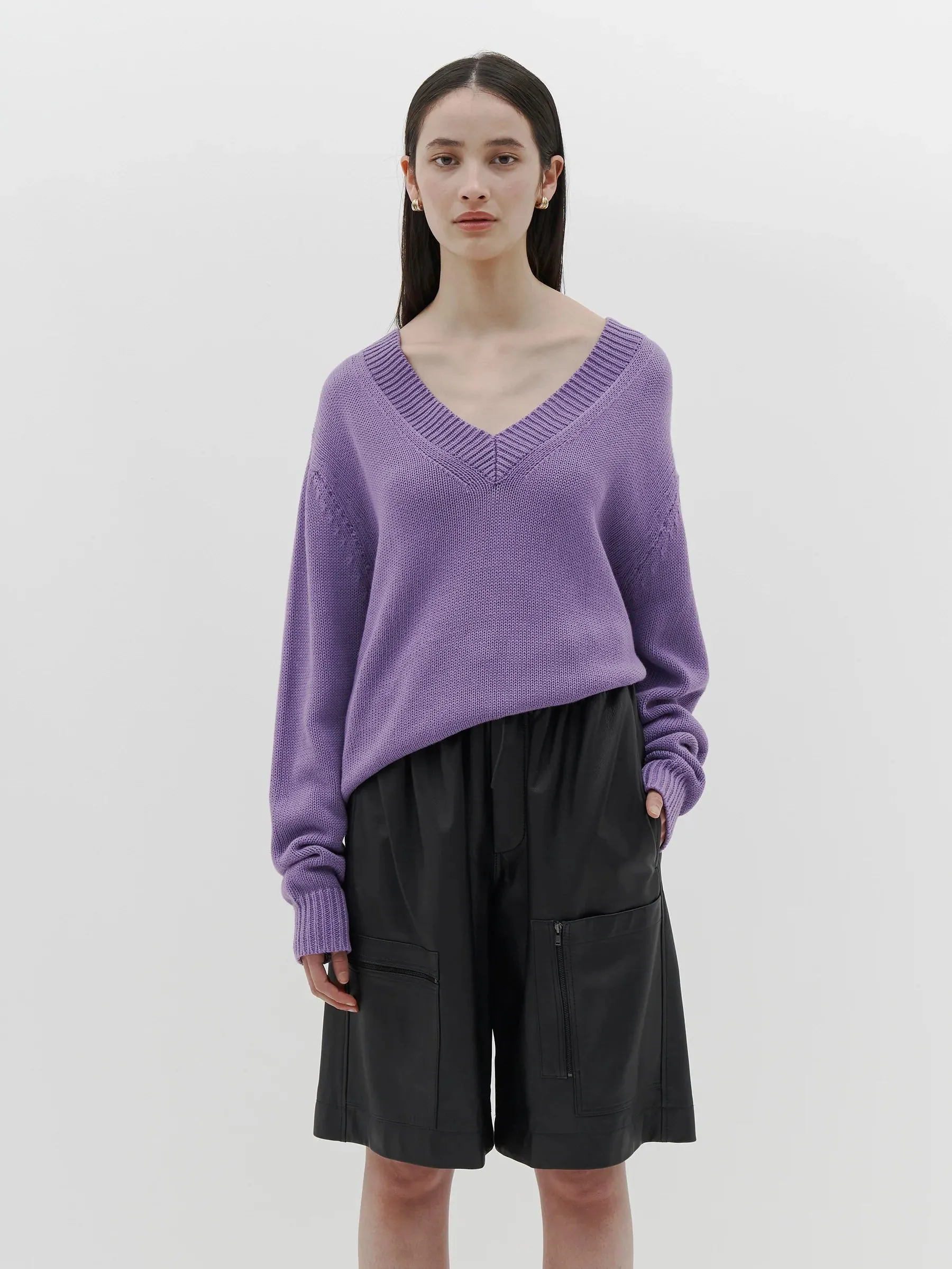 BASSIKE Cotton Linen V-Neck Boxy Knit