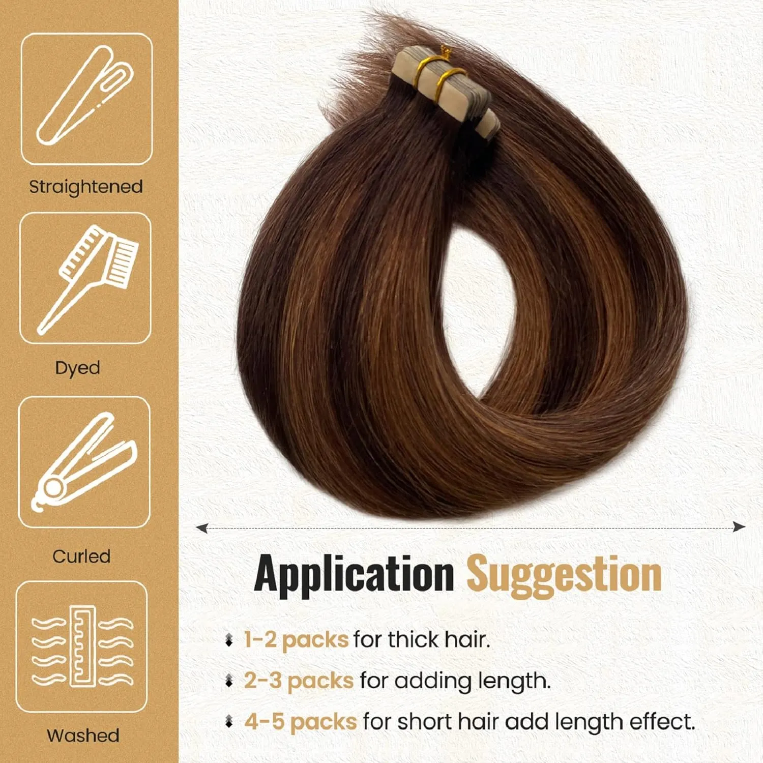 Belaved 100% Natural Human Hair Extensions - Highlighted PU Tape in Hair, Brown with Light Brown Glue, 50 Grams, 20 Pcs, 14 inch