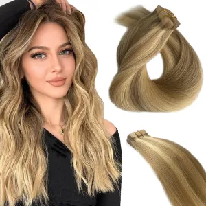 Belaved Real Human Hair Ash Blonde Mix Bleach Blonde Tape in Hair Extensions 14inch Straight Extensions for White Women 50g 20pcs #18p613