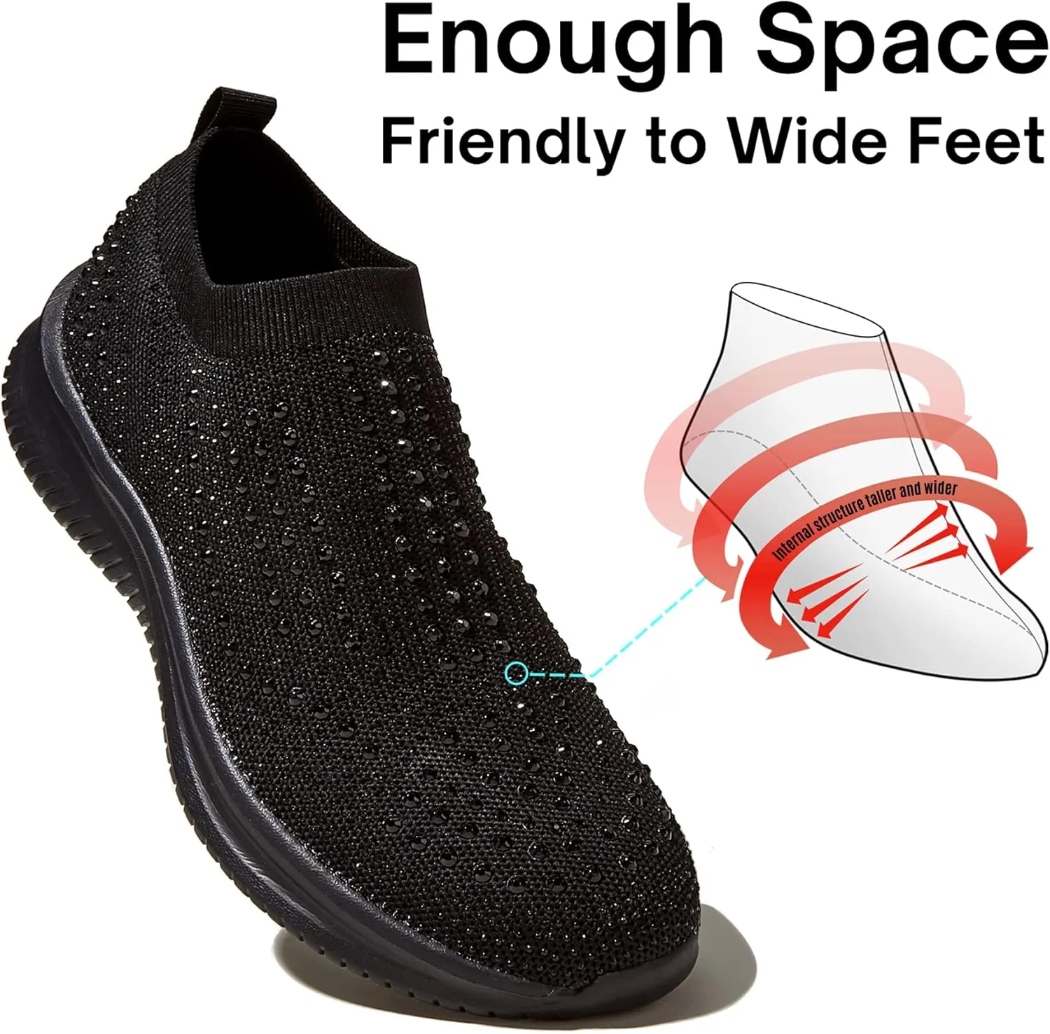 BELOS Women's Rhinestone Mesh Slip On Walking Shoes Fashion Breathable Spakle Glitter Sneaker