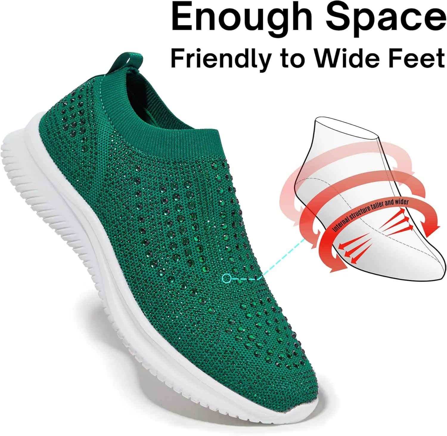 BELOS Women's Rhinestone Mesh Slip On Walking Shoes Fashion Breathable Spakle Glitter Sneaker