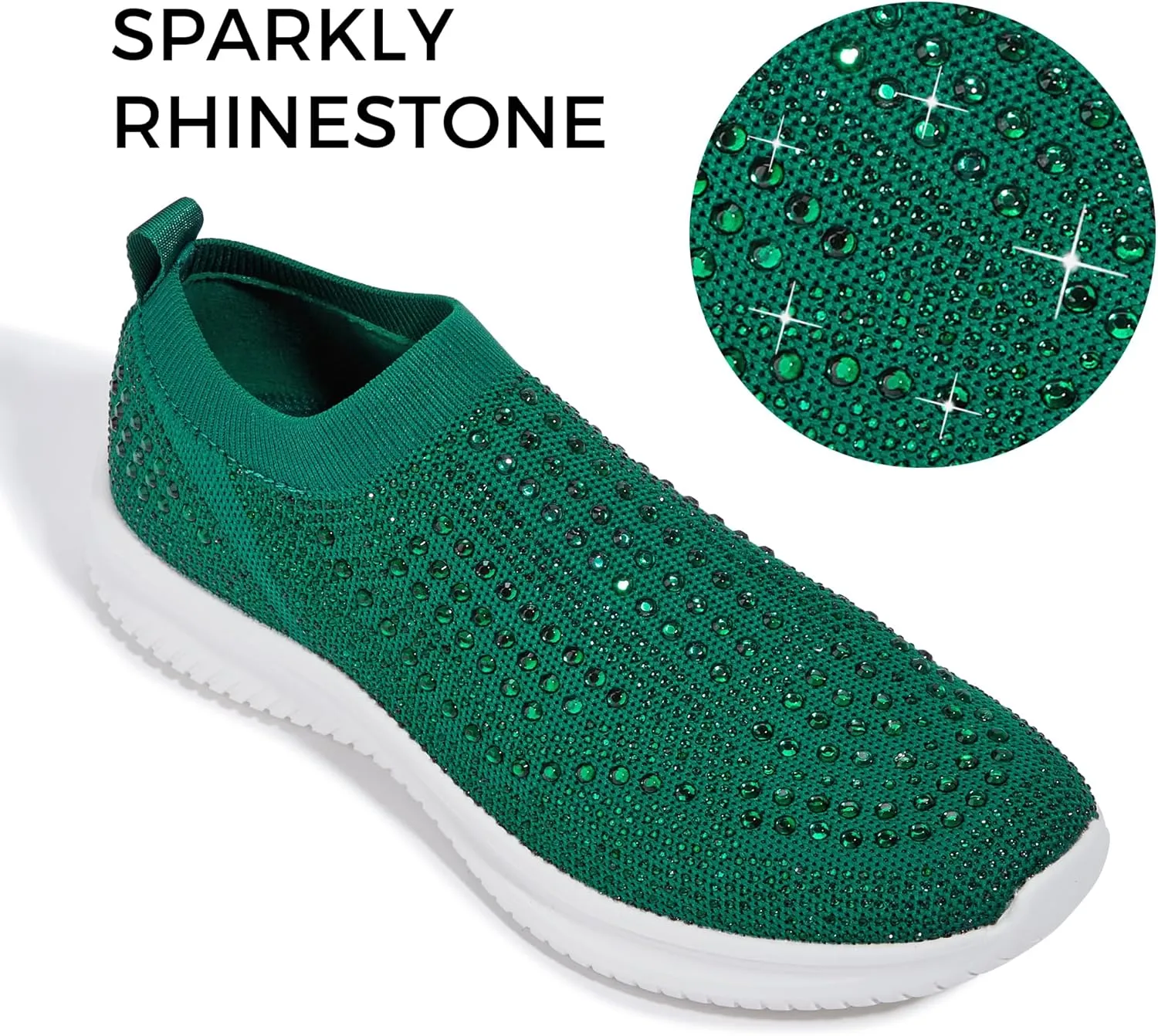 BELOS Women's Rhinestone Mesh Slip On Walking Shoes Fashion Breathable Spakle Glitter Sneaker