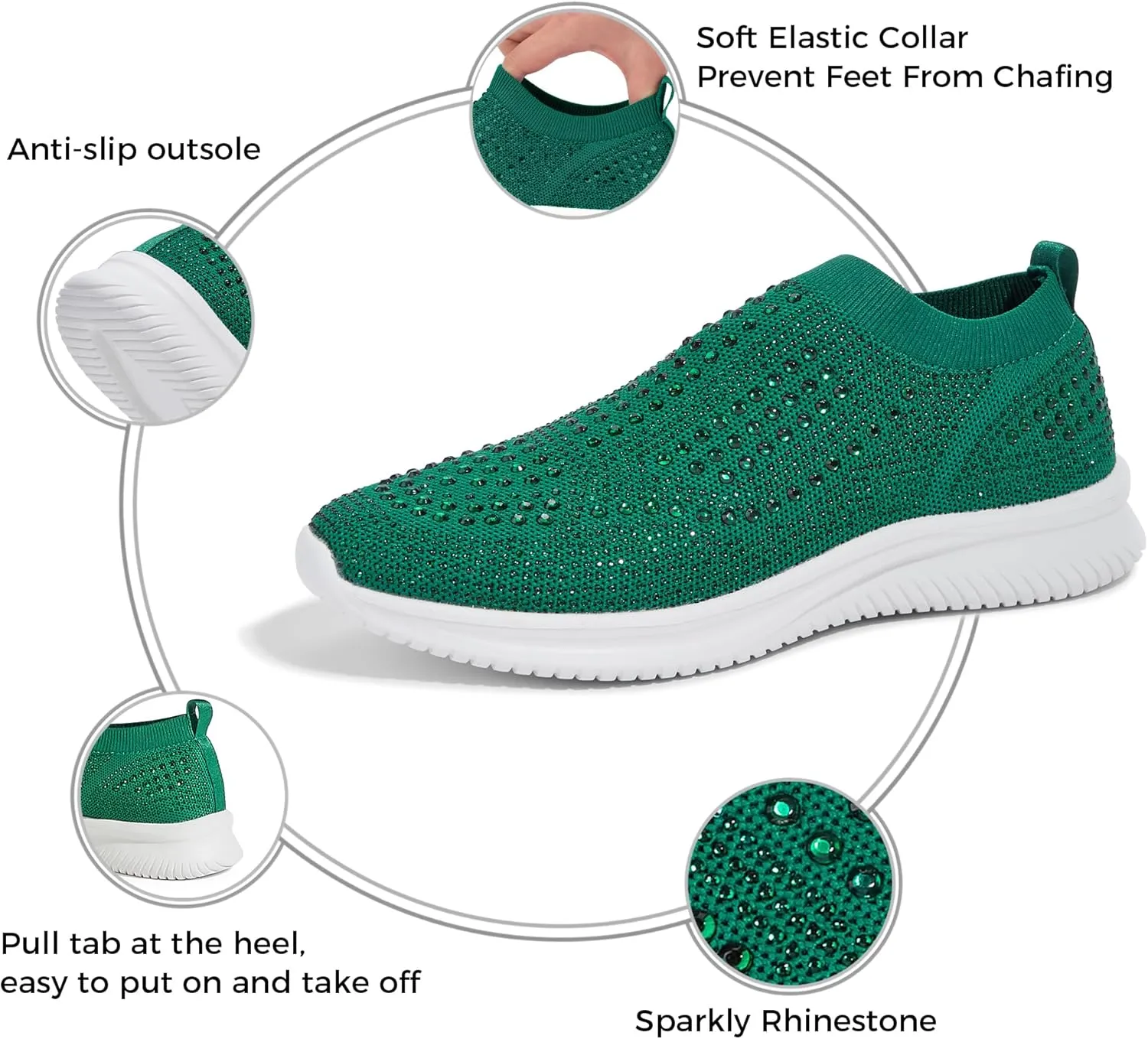 BELOS Women's Rhinestone Mesh Slip On Walking Shoes Fashion Breathable Spakle Glitter Sneaker