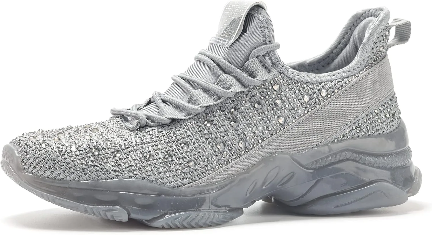 BELOS Women's Rhinestone Mesh Slip On Walking Shoes Fashion Breathable Spakle Glitter Sneaker