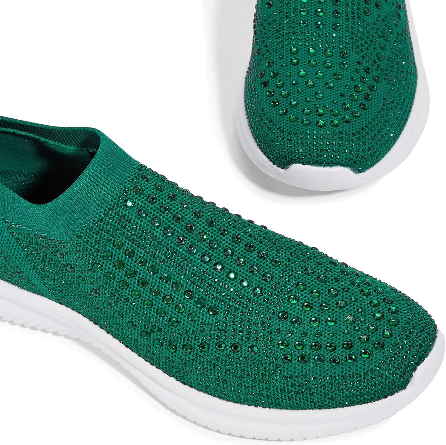 BELOS Women's Rhinestone Mesh Slip On Walking Shoes Fashion Breathable Spakle Glitter Sneaker