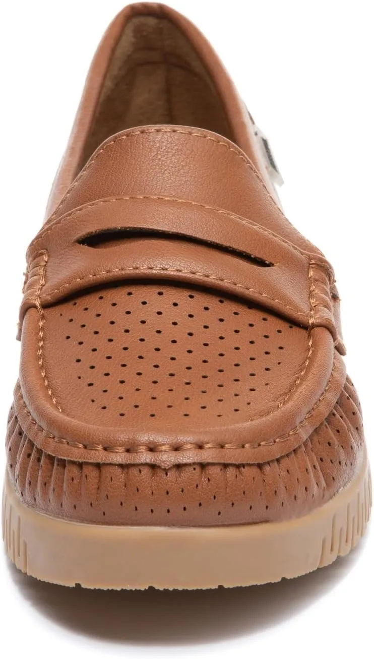 Bernal Loafers for Women Slip On Penny Loafers Hollow Out Breathable Slip On Flat Shoes Work Walking Shoes with Buckle