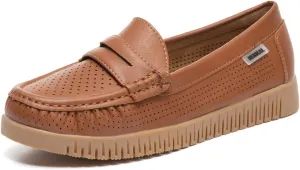 Bernal Loafers for Women Slip On Penny Loafers Hollow Out Breathable Slip On Flat Shoes Work Walking Shoes with Buckle