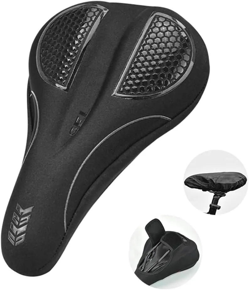 Bike Seat Cushion，with Waterproof Bicycle Seat Cover, Soft Comfy for Narrow Bike Seat, Shock Absorbing, Bike Cushion Fit for Stationary, Exercise, BMX, MTB & RoadBikes