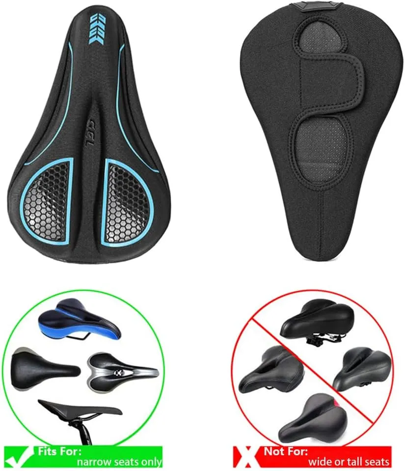 Bike Seat Cushion，with Waterproof Bicycle Seat Cover, Soft Comfy for Narrow Bike Seat, Shock Absorbing, Bike Cushion Fit for Stationary, Exercise, BMX, MTB & RoadBikes