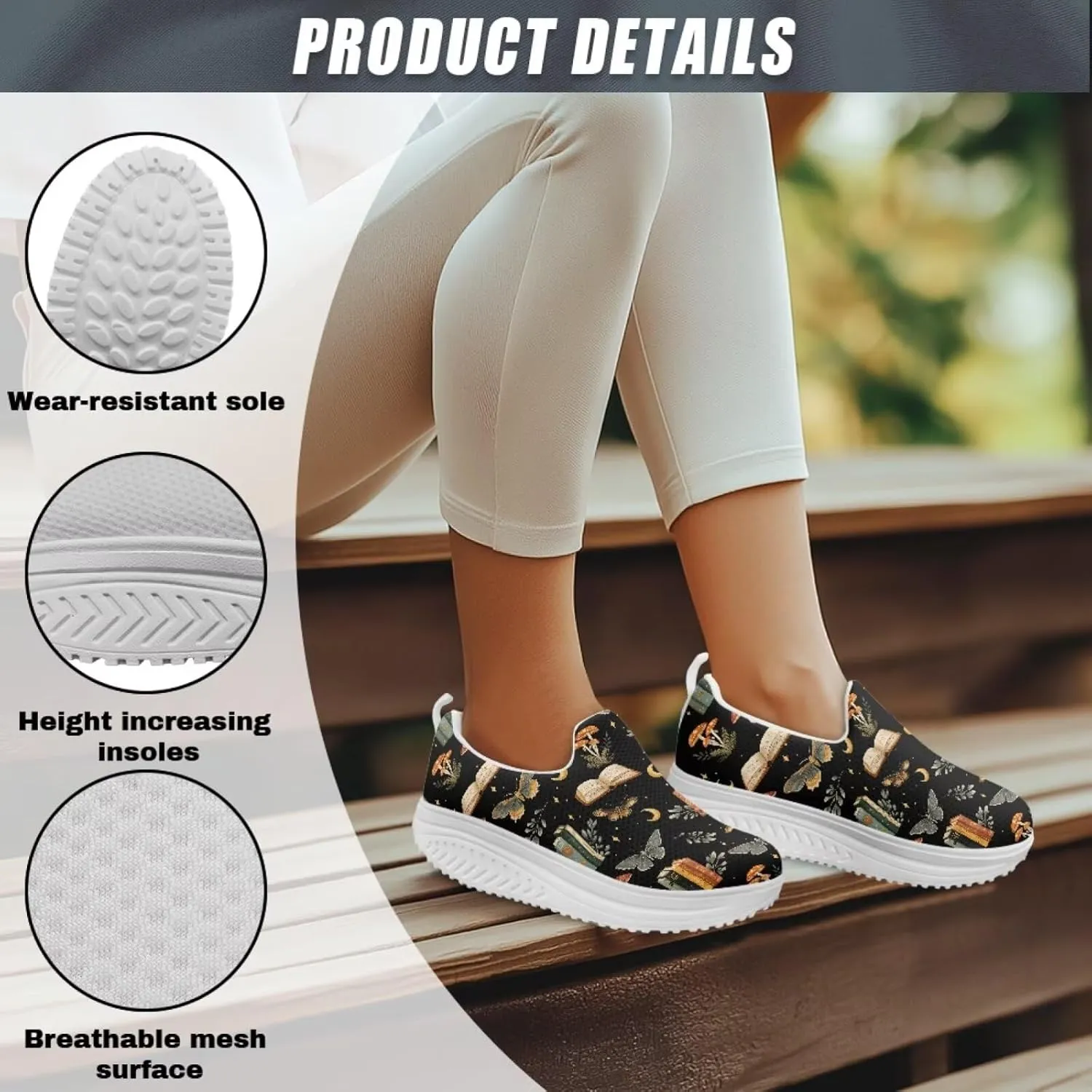 Binienty Women's Slip-On Platform Loafers Breathable Mesh Walking Sneakers Rocking Bottom Footwear