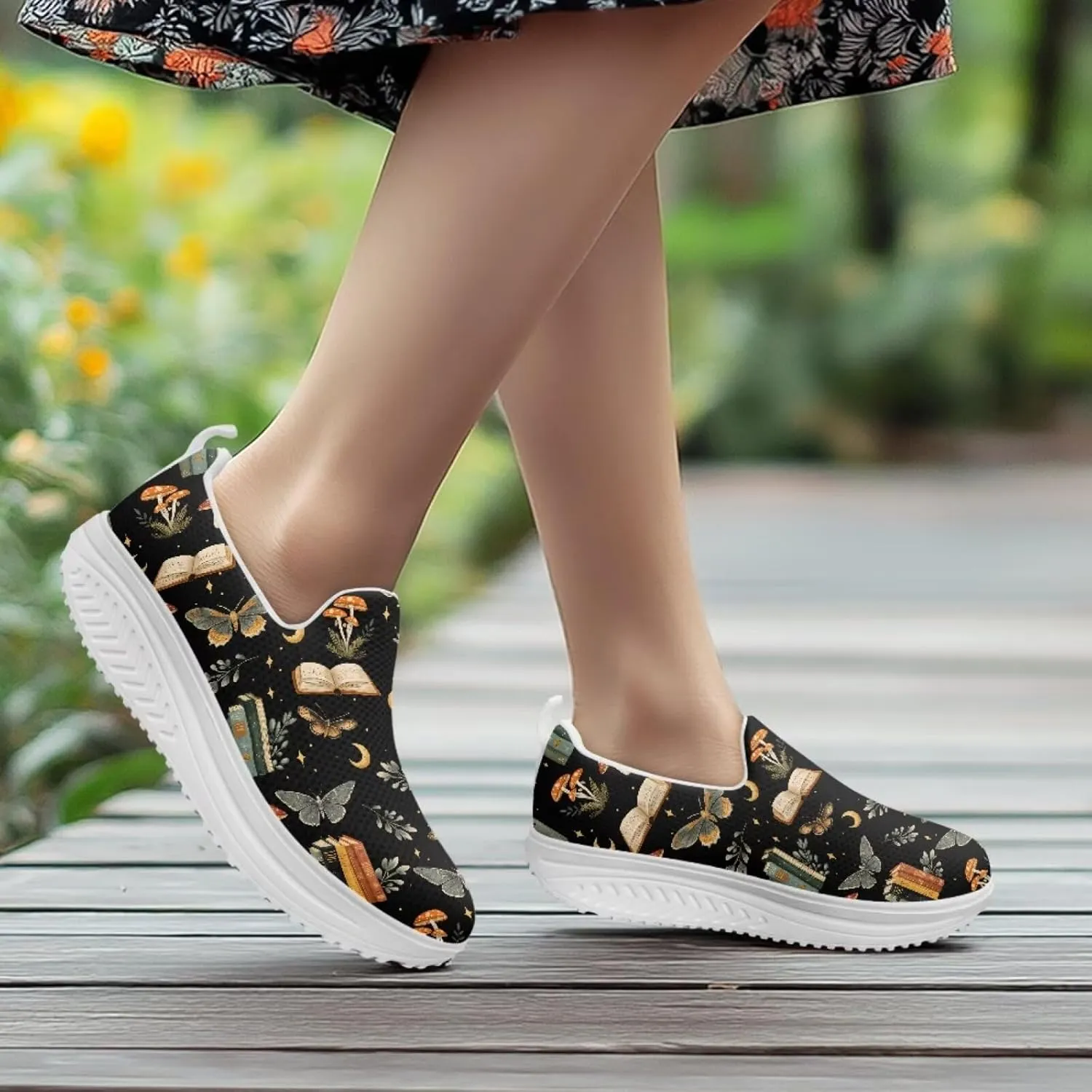 Binienty Women's Slip-On Platform Loafers Breathable Mesh Walking Sneakers Rocking Bottom Footwear