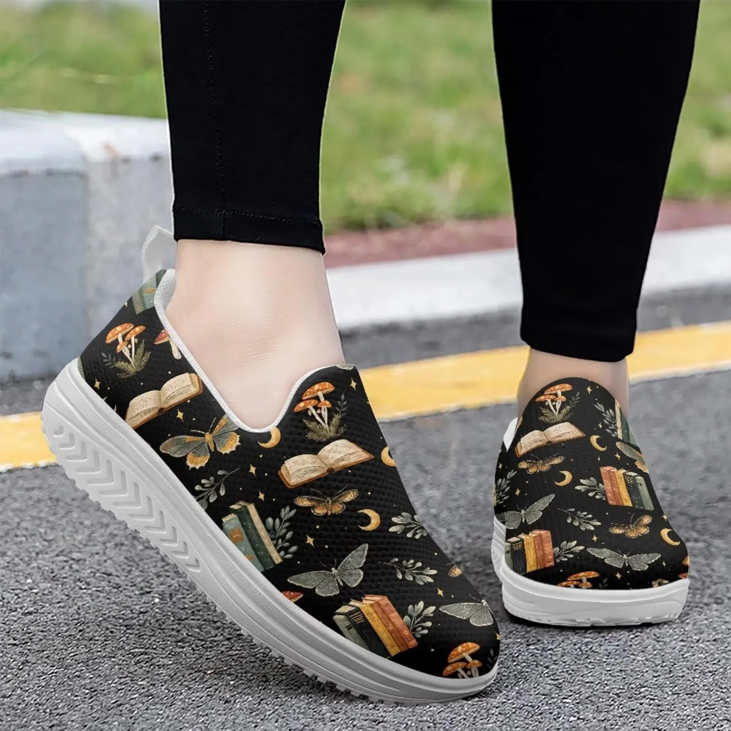 Binienty Women's Slip-On Platform Loafers Breathable Mesh Walking Sneakers Rocking Bottom Footwear