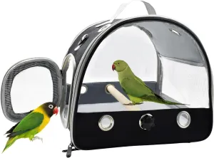 Bird Travel Carrier with Standing Perch,Lightweight Breathable Parrot Cage, Small Pet Carrier Bag with Shoulder Strap,Bird Rat Guinea Pig Squirrel Carrier (Black)