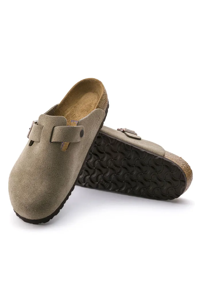 Birkenstock Boston  Soft Footbed Regular Width in Taupe Suede