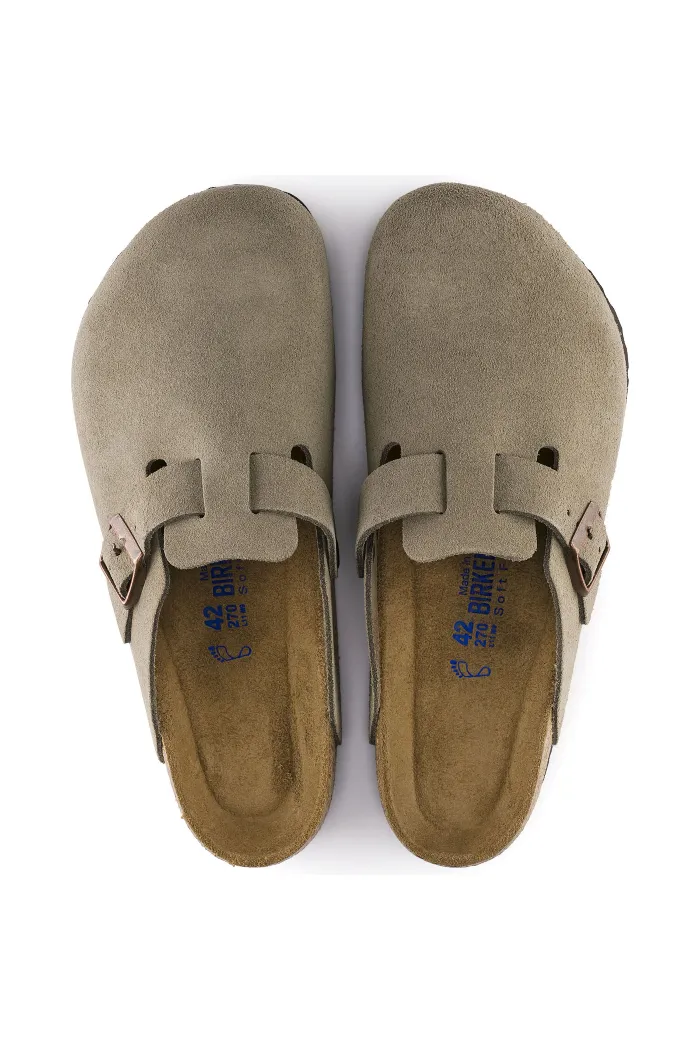 Birkenstock Boston  Soft Footbed Regular Width in Taupe Suede