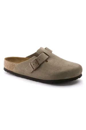 Birkenstock Boston  Soft Footbed Regular Width in Taupe Suede